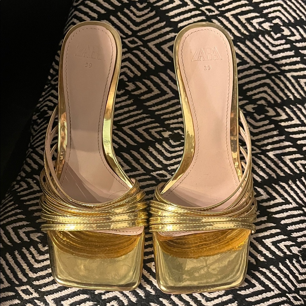 Zara Gold Women's Heeled Sandals Size 8
